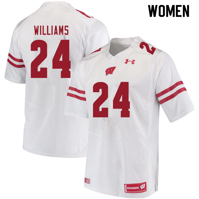 Wisconsin Badgers Women's #24 James Williams NCAA Under Armour Authentic White College Stitched Football Jersey YJ40S42LX